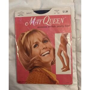 NEW Vintage‎ May Queen Navy Pantyhose Seamless Stretch Medium 5'3"-5'6"
